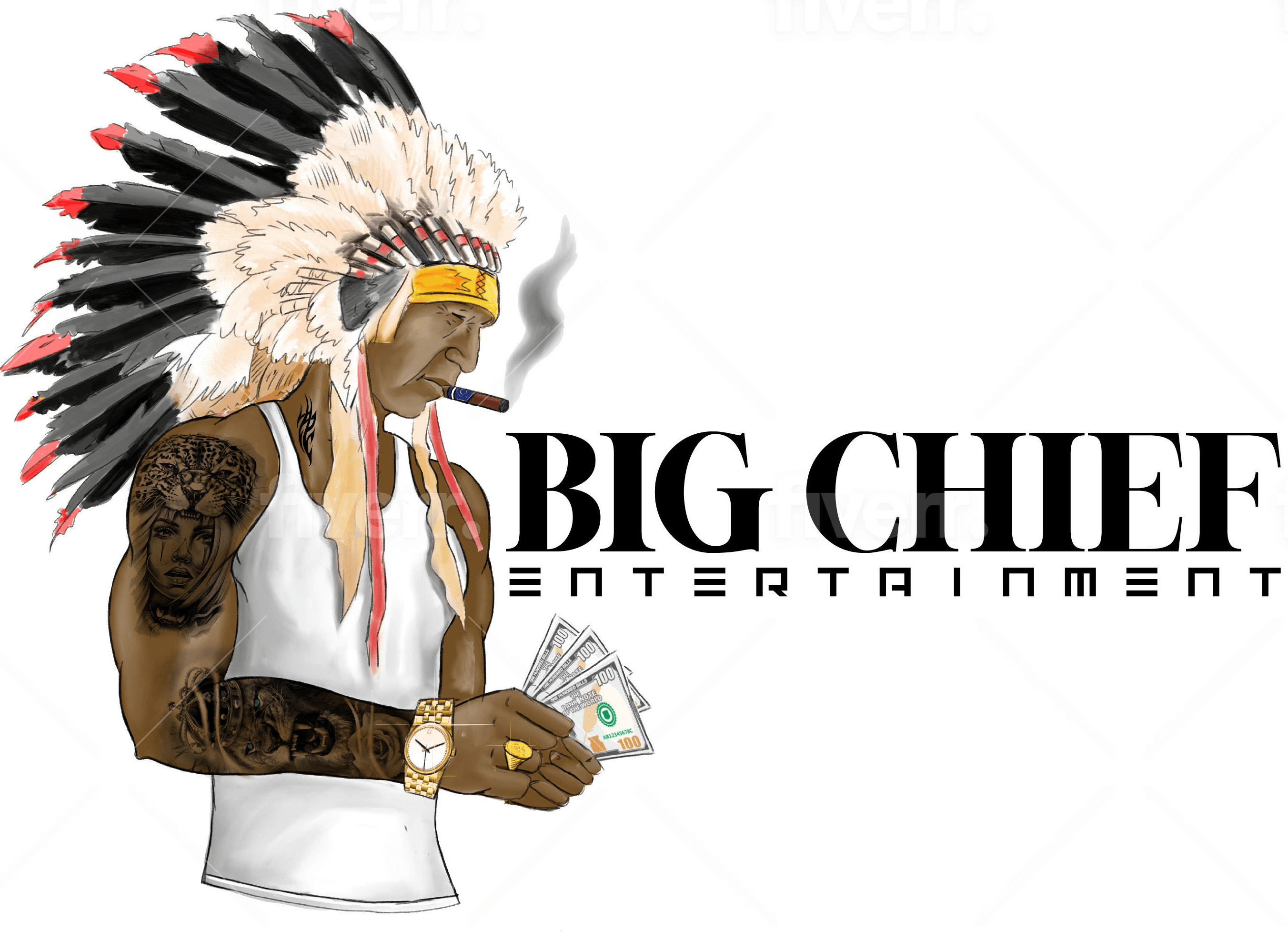 A Chief that has 100's in hand counting with ring on and smoking a cigar (not bad ppl do way worse I know yal see that up there when ranking so please dont hold it against me, feeding family) which is our Logo